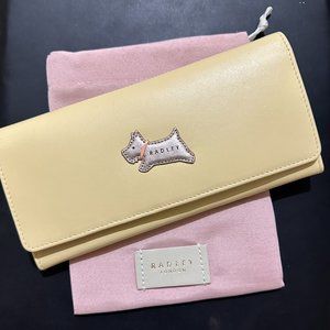 NWT NEW Radley Heritage Dog Flapover Matinee Purse Wallet Yellow Leather Dustbag
